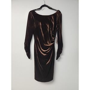 Vince Camuto Women's Brown Velvet Ruched 3/4 Sleeve Bodycon Dress Size 10